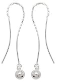Plain Threader Earrings With Ball Accent (Sterling Silver)