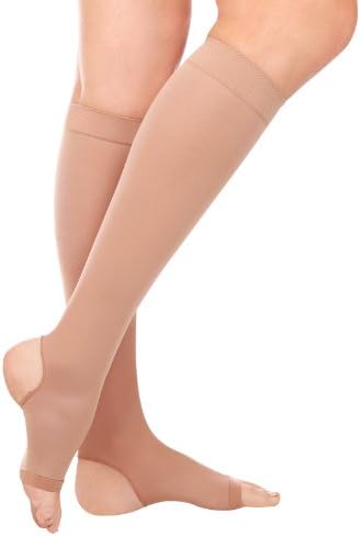 Therapeutic Support Compression Stockings with Open Toes, Small, Sand (1 pair)
