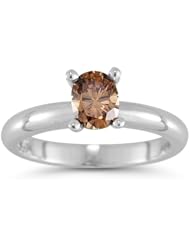 0.54 Cts Brown Diamond Solitaire Ring in 14K White Gold