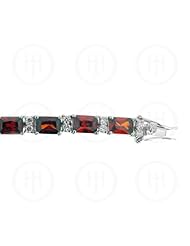 Sterling Silver -Rhodium Plated Garnet CZ Emerald Cut Tennis Bracelet