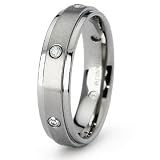 Ladies Titanium Bezel Diamond CZ Wedding Band Ring