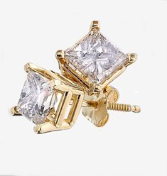 31ByTQqNrOL 14K Yellow Golden . 50CT 1/2CT TW Diamond Princess Cut Stud earrings