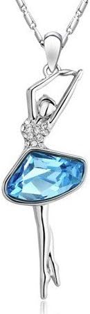 Everbling Ballet Dance Girl Ballerina Ocean Blue Swarovski Elements Crystal Pendant Necklace 18"