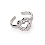 Eve's Addiction Sterling Silver Open Heart CZ Toe Ring
