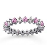 1 1/2Ct Pink Sapphire and Diamond 14K W Gold Eternity Band