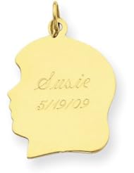 14k Plain Large .009 Gauge Facing Left Engravable Girl Head Charm