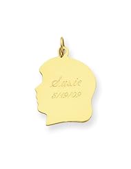 14k Plain Large .011 Gauge Facing Left Engravable Girl Head Charm
