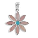 .925 Silver, Turquoise & Pink Shell Flower Pendant