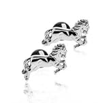 Black Ends Horse Stiffbar Sterling Silver Cufflinks