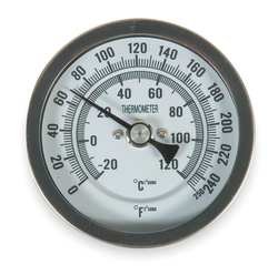 Industrial Grade 1NGF2 Thermometer, Dial Size 5 In, 0 to 250 F