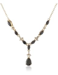 Goldtone Finish Silver Clear and Black Cubic Zirconia Pear Drop Frontal Necklace, 18"