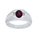 Sterling Silver Garnet and Diamond Gents Ring (0.04cttw, J-K Color, I3 Clarity), Size 10.5
