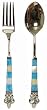 Decorative Stainless Steel Salad Servers Blue & Mother of Pearl Handles