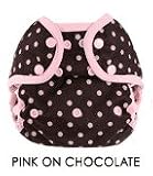 Blueberry Diaper Coveralls - Snaps - Pink on Chocolate