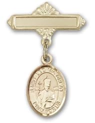 Gold Filled Baby Badge with St. Leo the Great Charm and Polished Badge Pin