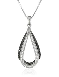 Sterling Silver and Black and White Diamond Pendant Necklace (0.25 cttw, I-J Color, I2-I3 Clarity), 18"