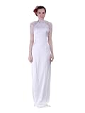 Topwedding Halter Elastic Satin Sheath Wedding Dress with Sheer High Neck Shrug, 20W, White