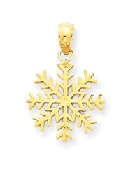 Polished & Casted 14K Solid Yellow Gold 3-D Holiday Winter Snowflake Pendant