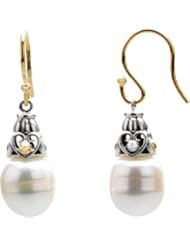 14K Yellow Gold 11mm Sterling Silver Freshwater Pearl Earrings