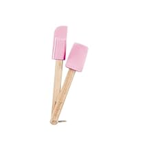 Ciroa Miniamo Pastels Pink Silicone Spoon & Spatula Set with Wooden Handles & Ring