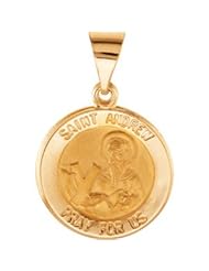 Hollow Round St. Saint Andrew Medal Pendant 14K Gold Yellow R45345