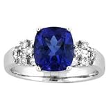 14k White Gold Cushion Tanzanite and Diamond Ring 2.80 TCW