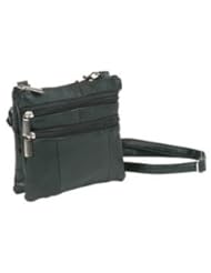 Apparel: Black Lambskin Leather Double Compartments Cross-body Handbag Belt Purse in One