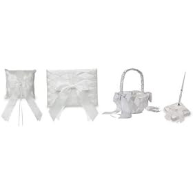 Wilton Timeless Wedding Day Ensemble 4pc Set; Basket, Pillow, Guest Book, Guest Pen & Holder