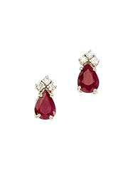 14K Yellow Gold Pear Ruby and Diamond Earrings