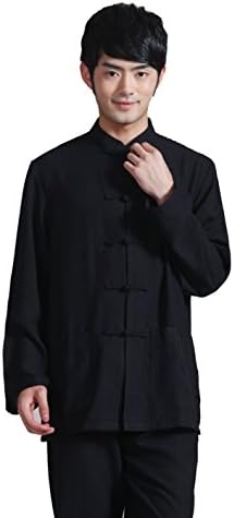 JTC Men Long Sleeve Chinese Kung Fu Blouse Black (XXXL:Bust 50.3''--Shoulder 20'')