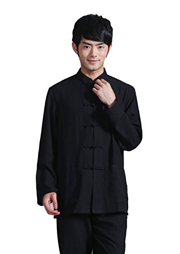 JTC Men Long Sleeve Chinese Kung Fu Blouse Black (XXXL:Bust 50.3''--Shoulder 20'')