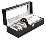 Cosmos ® Black Leather Watch Box 6 Compartments and Soft Cushions with Window and Lock - for 6 Watches with Cosmos Fastening Strap