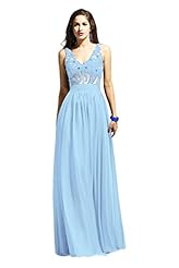 A-line V-neck Floor Length Chiffon Lace Applique Beaded Evening Dress/Prom Dress/Party Dress 