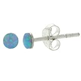 Sterling Silver 4mm round Created Blue Opal Kids/Junior Stud Earrings