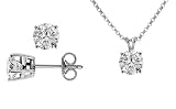 1.00 carat ct tw Round Diamond Solitaire Pendant and Stud Earrings Push Back / Friction Back Set in 14K White Gold (D Color I3 Clarity, 16 in or 18 in inches length, 0.33 carat each stone)