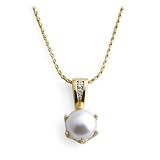 South Sea White Pearl Necklace with Diamonds in 14K Yellow Gold