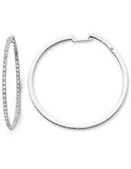 14k White Gold Round Diamond Large Hoop Earrings 1.30ct (G-H Color, I1 Clarity)