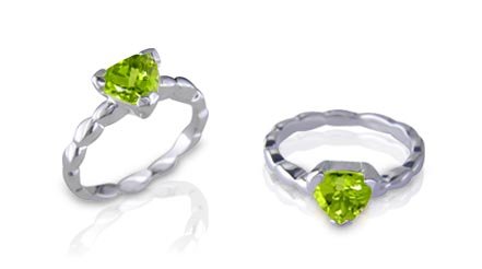 Trillion Cut Peridot Ring Sterling SIlver