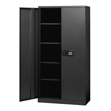 Sandusky Lee KDE7236-09 Black Steel SnapIt Storage Cabinet, Keyless Electronic Lock, 4 Adjustable Shelves, 72" Height x 36" Width x 18" Depth