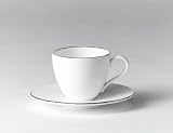 Gordon Ramsay tableware by Royal Doulton. Boxed set of 4 white bone china with platinum rim espresso cups & saucers  from Royal Doulton