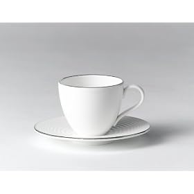 Gordon Ramsay tableware by Royal Doulton. Boxed set of 4 white bone china with platinum rim espresso cups & saucers