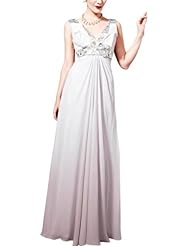 A-line V-neck Chiffon Cocktail Floor Length Empire   Waistline Beaded Sleeveless Homecoming Dress/Pageant Dress/Prom Dress/Party Dress/Wedding Dress 