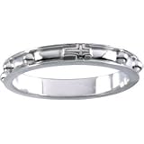 14K White Gold Rosary Ring With Raised Borders - Size 10