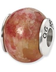 Sterling Silver Pink Serpentine Stone Charm for 3mm Bracelets