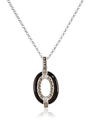 Judith Jack "Sparkles" Sterling Silver, Marcasite and Onyx Oval Link Pendant Necklace, 18"