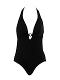 Roxanne Black One Piece Swimsuit with Ring Halter Top 8/32b