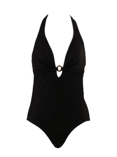 Roxanne Black One Piece Swimsuit with Ring Halter Top 8/32b