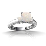 14K White Gold Genuine Square Opal and Diamond Ring