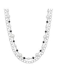 17" Multistrand Necklace with Onyx and Cultured Freshwater Pearls