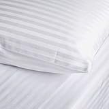 Homespell Egyptian Cotton Bed Sheet Set 600 Thread Count Sateen Stripe (White) King